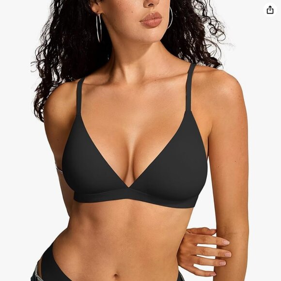 NWT vertvie Womens Wireless Triangle Bralette Plunge Unlined Seamless Bra SIZE L - Picture 1 of 5